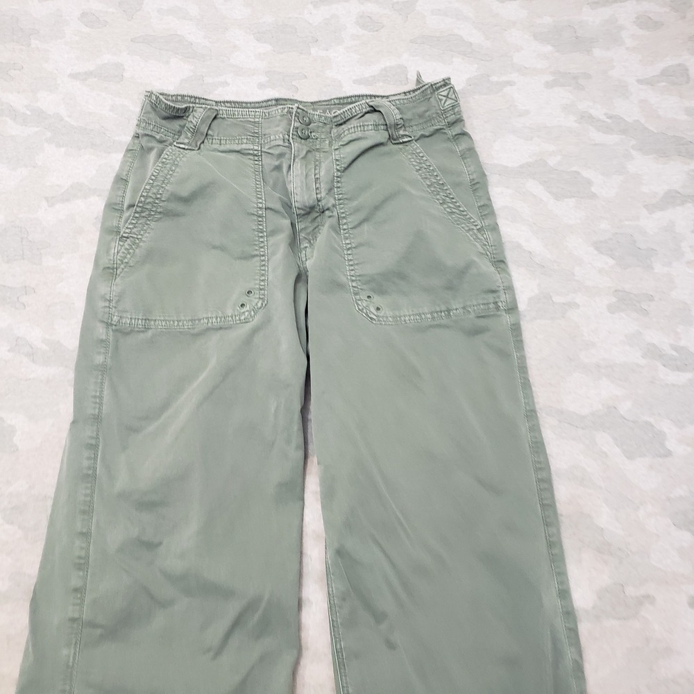 American Eagle Pants Womens 6 Long Green Stove Pipe Wide Leg Pockets Preppy - Picture 2 of 12